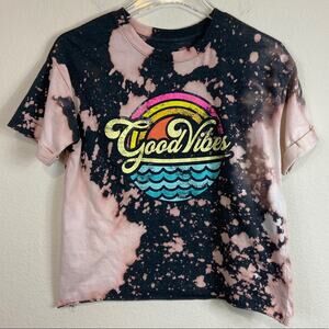 Custom Bleached Good Vibes Cropped Tee Sz S